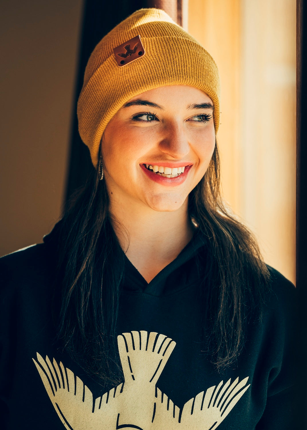 Leather Patch Falcon Beanie