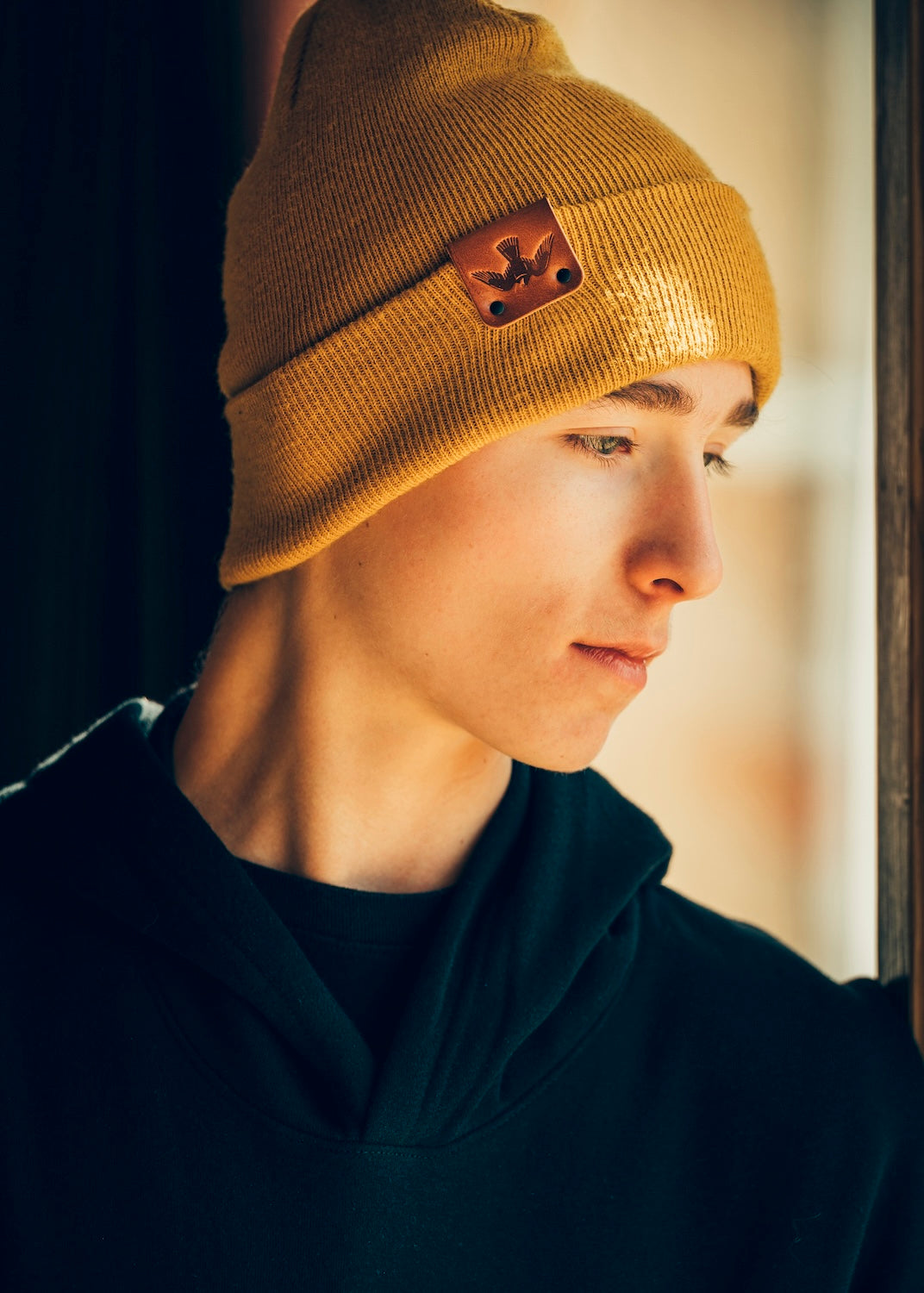 Leather Patch Falcon Beanie