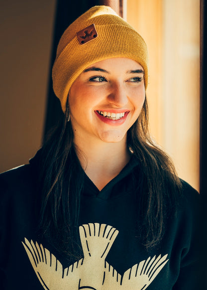 Leather Patch Falcon Beanie